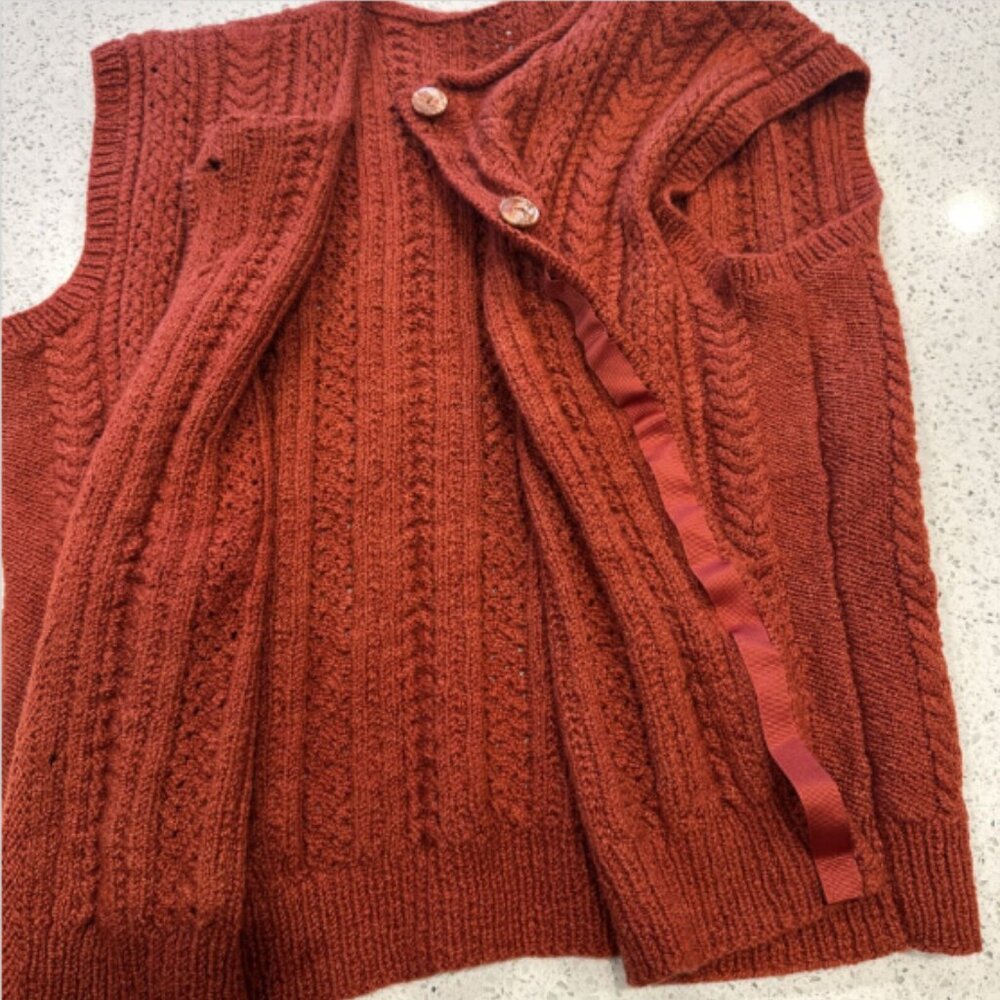 Women's Hand Knit Rust Crochet Sweater Vest‎ Open Front Grannycore Large VINTAGE - Picture 6 of 9